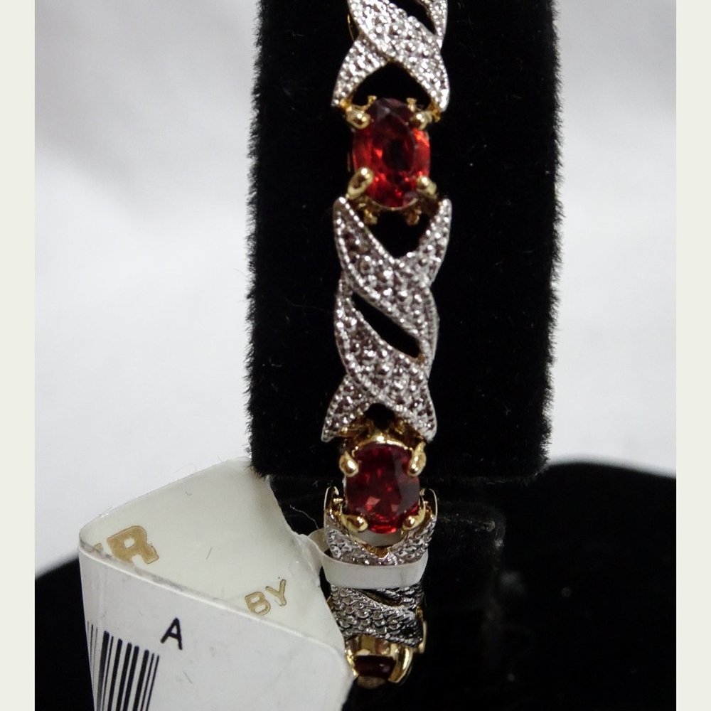 NWT January Birth Stone Garnet Diamond 24KT Gold .925 Silver Tennis Bracelet - Picture 12 of 13